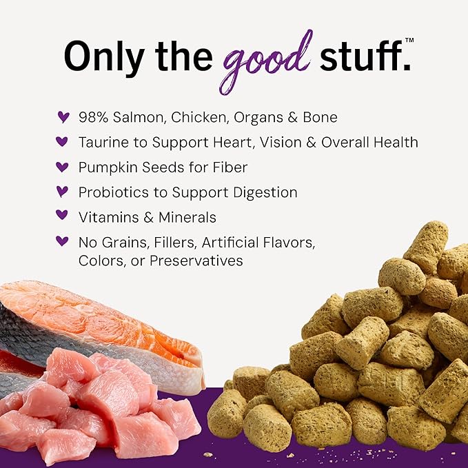Stella & Chewy's Freeze-Dried Raw Cat Dinner Morsels - Premium Salmon & Chicken Recipe with 98% Wild-Caught & Cage-Free Protein - Natural Grain-Free Cat & Kitten Food - Made in USA - 3.5 oz