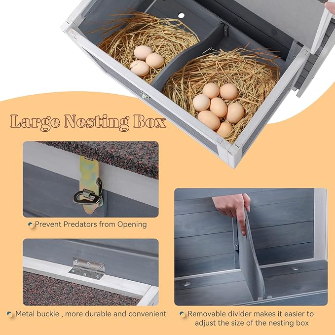 Petsfit Large Chicken Coop with Upgraded Perches, Wooden Outdoor Chicken Cage with Large Nesting Box, Weatherproof Open Asphalt Roof &Removable Bottom, Duck House, Rabbit Hutch