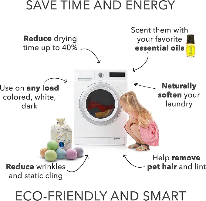 Friendsheep Wool Dryer Balls, Organic Reusable Fabric Softener Alternative for Laundry, Handmade, Fair Trade, Hypoallergenic, Eco-Friendly, Plastic-Free (6 Pack XL - Spring Magic)