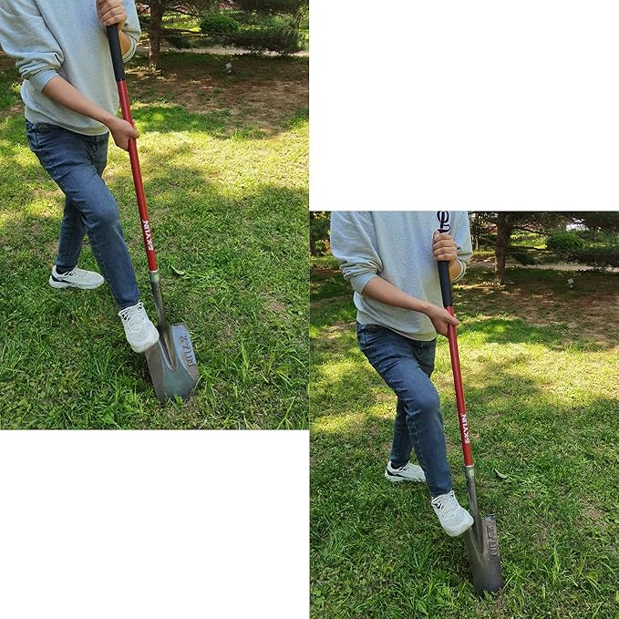 KYLIN Heavy Duty Long Fiberglass Handle Shovel 2-Piece Set, for Digging, Gardening, Cleaning Out Ditches, Digging Narrow Trenches, Laying Drains, Pipes and Cable Channels and Landscaping Industry.