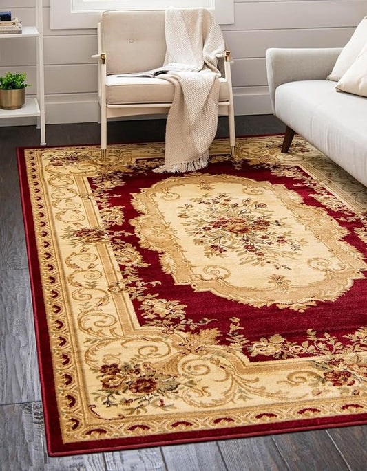 Unique Loom Versailles Collection Traditional Classic Floral Motif Area Rug (10' 0 x 14' 0 Rectangular, Burgundy/Ivory)