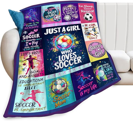 Soccer Blanket Gifts for Girls Women Soft Warm Plush Soccer Sports Throw Blanket Flannel Fleece Fuzzy Sport Blanket for Kids Lovers Bed Couch Living Room Decor 80"X60"