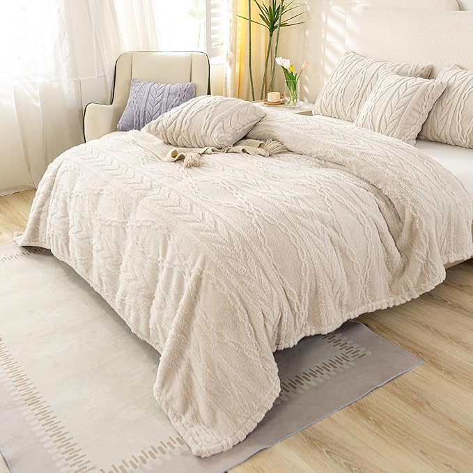 YUSOKI Sherpa Queen Size Blanket(Without Pillows)-3D Stylish Design Super Soft Blankets for Teen Girls Women Couch Bed Sofa Chair Men Boys Gift(Linen,90"x90")