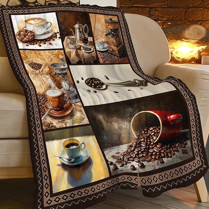 Coffee Blanket, Coffee Throw Blanket, Cup Cafe Gifts Blankets Stuff Fleece Flannel Plush for Girls Women Men Boys Lovers Adults Soft Bedding Gift for Sofa Bed Office Home Decor 40"X50"