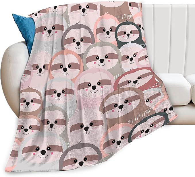 Soft Cozy Pink Sloth Flannel Fleece Throw Blanket - Fluffy Warm Animal Plush Bedding Stuff Decor - Gifts for Girls, Boys, Kids, Women, Adults - Bed, Travel - 60"x80"