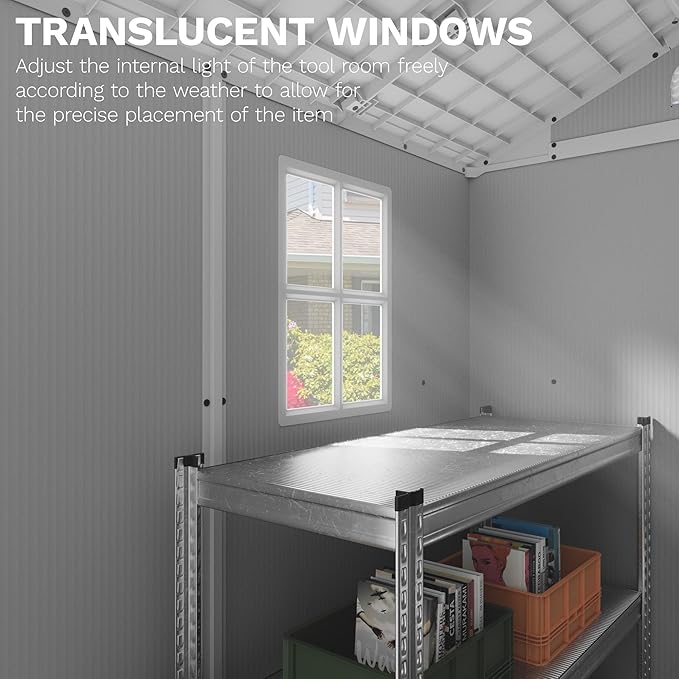 Devoko 4x6 FT Outdoor Storage Plastic Shed, Waterproof Resin Garden Shed with Lockable Door, Floor & Window, All-Weather Tool Shed for Backyard, Patio, Lawn, Poolside