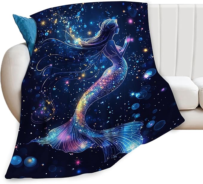Mermaid Blanket Ocean Throw Blanket Soft Warm Cozy Fuzzy Plush Mermaid Throw Blanket Gifts for Girls Women Lightweight Fleece Flannel Gift Blankets for Kids Adults 60"X80"