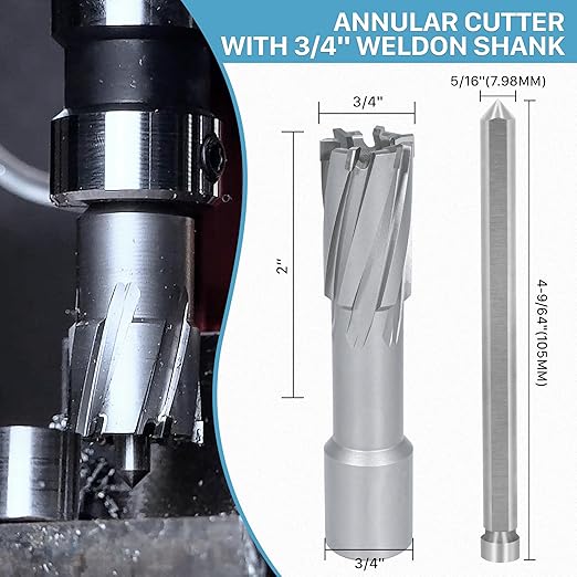 KEENTECH 2-PC Carbide-Tipped Annular Cutter Set, 3/4" Dia x 2" Depth, 3/4" Weldon Shank (2 Flat), High Speed Cutting TCT Mag Drill Bit with Pilot Pin for Harder Material
