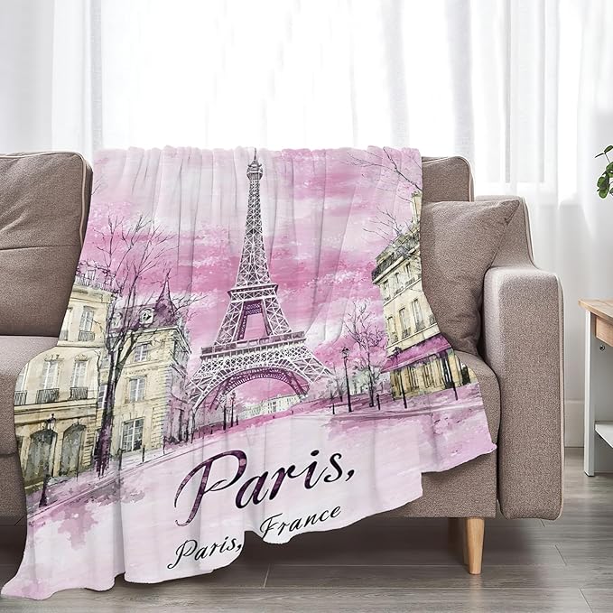 Tijuboni Paris Eiffel Tower Throw Blanket Pink Paris Gifts for Girls Women Boys Men Adults Kids Soft Flannel Fleece Blanket for Couch Sofa Bed Home Decor 60"x80"