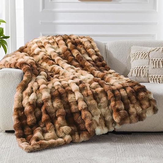 Faux Fur Twin Blanket for Couch, 1000 GSM Cozy Fuzzy Fluffy Soft Plush Thick Bubble Sherpa Blanket for Sofa Bedroom Living Room, Mothers Day Birthday Gifts for Women Home Decor