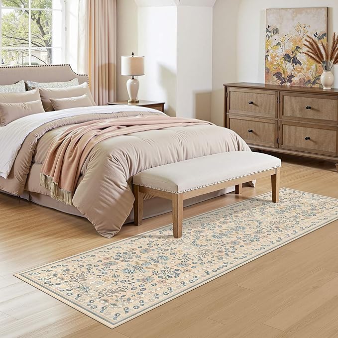 Runner Rug for Hallways Kitchen: 2x6 Washable Area Rug Boho Floral Soft Long Rug - Non-Slip Low Pile Throw Indoor Carpet for Entryway Kitchen Bedroom Laundry Bathroom - Multi Color