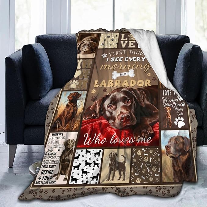 Dynova Labrador Dog Blanket Cozy Plush Chocolate Lab Lovers Throw Blankets Fuzzy Flannel Fleece Animal Gifts for Girls Boys Women Men 60"X50"