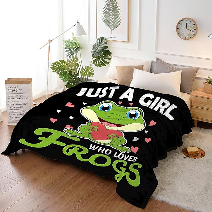 Just A Girl Who Loves Frogs Blanket Soft Blankets and Throws Flannel Cozy Lightweight Quilt Gift Perfect for Bed Sofa Couch-80 x60 Large for Adult