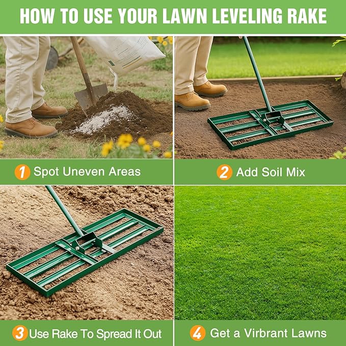 Yesker Lawn Leveling Rake 36 Inch for Soil Yard Leveling Rake with 36"x10" Ground Plate 72" Steel Handle Effort-Saving Heavy Duty Ground Leveler Tool for Backyard Garden Farm Golf Course Landscaping