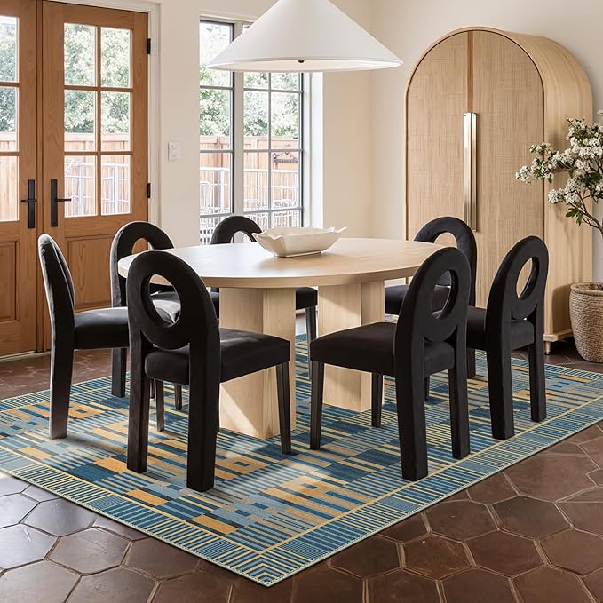 GENIMO Machine Washable 5x7 Area Rugs for Living Room, Non Slip Vintage Rugs, Low Pile Lightweight Chenille Print Rug for Bedroom, Dining Room, Home Office, Navy Blue