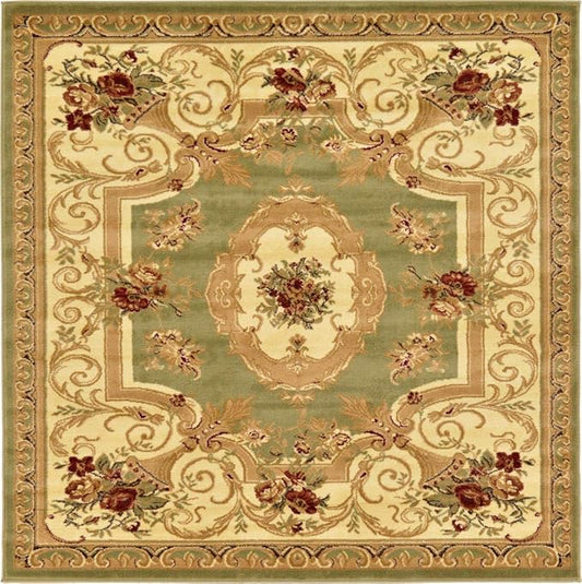 Unique Loom Versailles Collection Traditional Classic Floral Motif Area Rug (6' 0 x 6' 0 Square, Green/ Ivory)