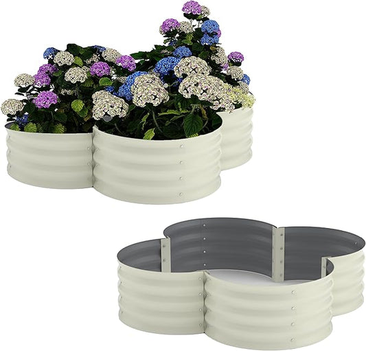 2-Pack Galvanized Raised Garden Bed, 4x4x1ft Outdoor Planter Box with Open Base for Herbs, Veggies & Flowers. Rust-Resistant Raised Garden Beds , Ground-Connected Design for Deep Root Growth, White