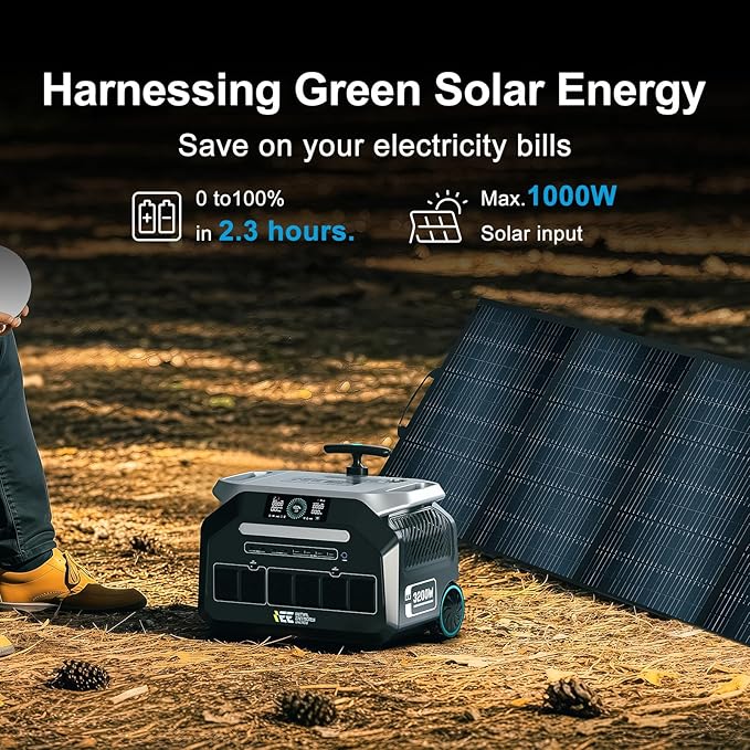 IEE 3200W Portable Power Station P3200 with 4x200W Solar Panel, 2048Wh Solar Generator, 1800W AC Charging, AC Outlets x 4, LiFePO4 Battery Power Station for Home Backup, Camping, RV, Emergency