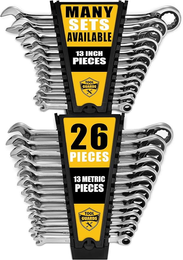 TOOLGUARDS Ratcheting Wrench Set 26pcs - Metric and Standard - With Rack Organizer - Wrenches - Combination Ratchet Wrench Set - 100% Lifetime Satisfaction Guarantee
