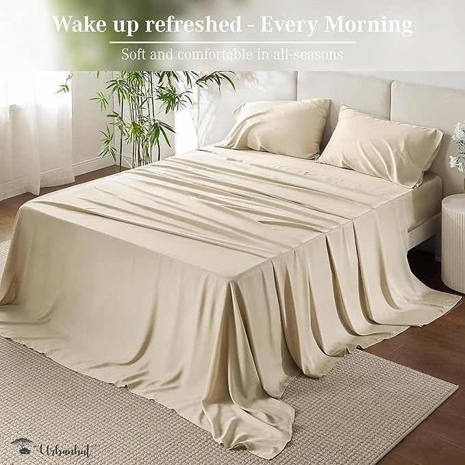 URBANHUT 1000 Thread Count King Sheets Set Egyptian Cotton, Long Staple Soft & Breathable, 4 Pc Bed Sheet Sets, Luxury Hotel Sateen Sheets Fits 16" Deep Pocket - Ivory
