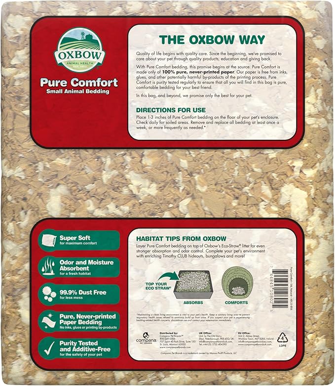 Oxbow Pure Comfort Bedding, Rabbit, Hamster, & Guinea Pig Bedding, Bunny Supplies for Litter Box, Pet Safe, Low Dust, Blend, 72 Liter Bag