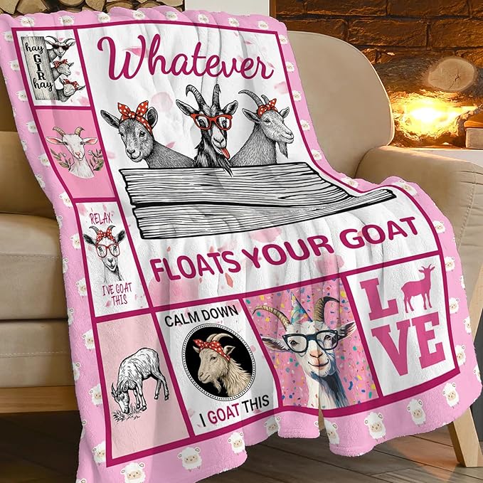 Goat Blanket, Pink Goats Throw Blanket, Sheep Gifts Blankets Stuff Fleece Flannel Plush for Girls Women Men Boys Lovers Adults Soft Bedding Gift for Sofa Bed Office Home Decor 60"x50"