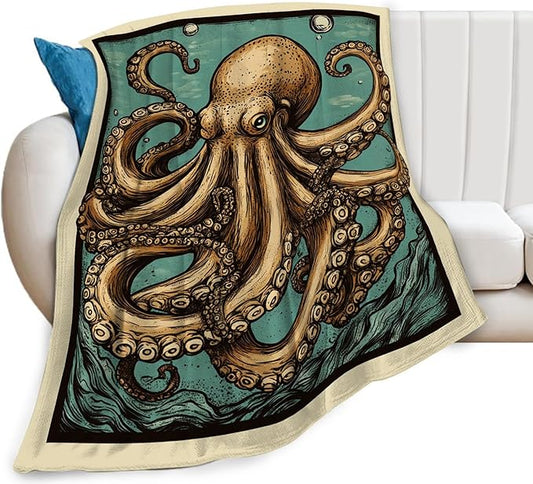 Octopus Blanket, Ocean Octopus Throw Blanket, Nautical Marine Gifts Blankets Stuff Fleece Flannel Plush for Girls Women Men Boys Lovers Adults Soft Bedding Gift for Sofa Bed Office Home Decor 80"x60"