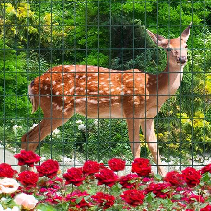 Green PVC Coated Welded Wire Fence 56 Inch x 50 Foot, 2 Inch x 4 Inch 14GA, Garden Border Fencing Roll Vinyl Coating Metal Wire Mesh Hardware Cloth for Yard Vegetable Plant Protection