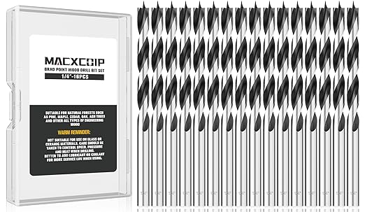 1/4" Brad Point Wood Drill Bit Set, 16Pcs Drill Bit Set with Double Flutes Design for Carpenter Woodworking and All Types of Wood