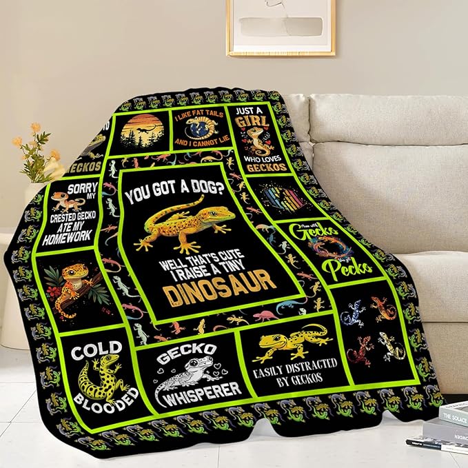 Gecko Blanket, Gecko Throw Blanket, Lizard Gifts Blankets Stuff Fleece Flannel Plush for Girls Women Men Boys Lovers Adults Soft Bedding Gift for Sofa Bed Office Home Decor 60"x50"