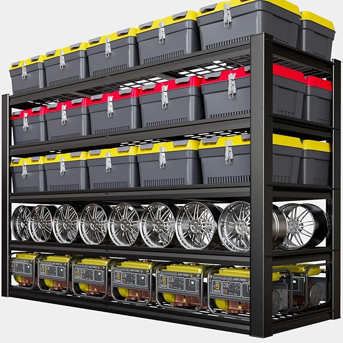 5-Tier Storage Shelves, 78" W Garage Shelving Heavy Duty Metal Adjustable Garage Shelves, Shelving Units Industrial Shelving for Warehouse, 78" W x 24" D x 78" H