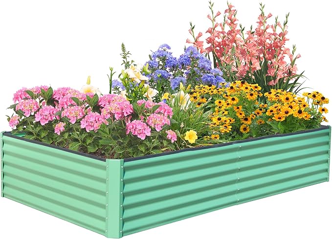 Domi Raised Garden Beds Outdoor, 6x3x1.5Ft Thickening Tall Metal Rectangular Deep Root Box Planter for Vegetables, Flowers, Herbs, and Succulents 1.5" Deep w/ 192 Gallon Capacity - Green