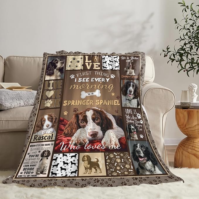 Dynova Springer Spaniel Blanket Cozy Plush Dog Lovers Gifts Throw Blankets Animal Fuzzy Flannel Fleece for Girls Boys Women Men 80"X60"