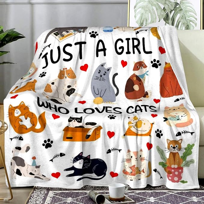 Cat Blanket Gifts for Women Girls Cat Lovers Soft Lightweight Cats Throw Blanket for Travelling Camping Sofa Living Room 60"X50"