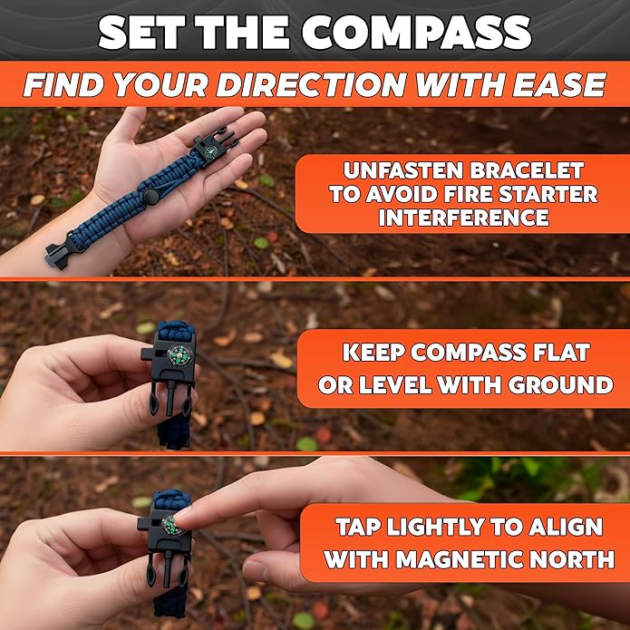 2Pack Survival Paracord Bracelet – 5-in-1 Adjustable Tactical Bracelet for Men with 10 ft Paracord, Flint Fire Starter, Compass, Whistle & Scraper – Survival Gear for Camping, Hiking, Fishing & Travel