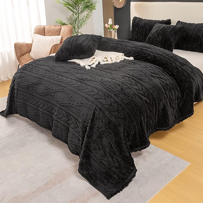 YUSOKI Sherpa Throw Blanket-3D Stylish Design Super Soft Fuzzy Cozy Warm Blanket Thick Plush Fluffy Furry Blankets for Teen Girls Women Couch Bed Sofa Chair Men Boys Gift (Black,50"x65")