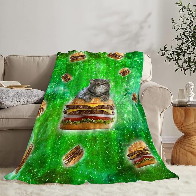 Tijuboni Funny Cat Blanket for Girls Women Gifts Lovers and Hamburgers Throw Kids Adults Ultra Soft Cozy Fleece Couch Sofa Bed 40''x50'' Cat A2
