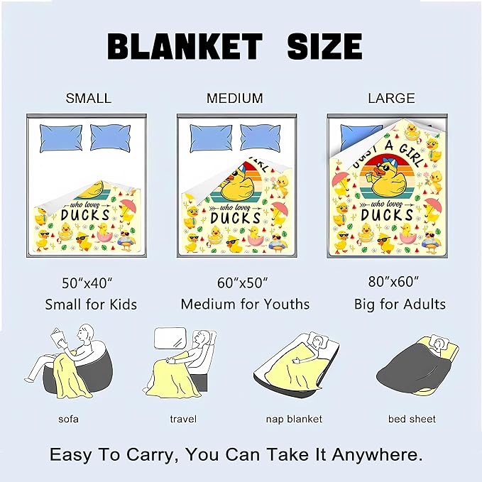 Cute Duck Blanket Ultra Soft Ducks Themed Gifts for Women Kids Boys Girls Cartoon Ducks Decorative Blankets for Bed Chair Couch Bedroom 60"X50"