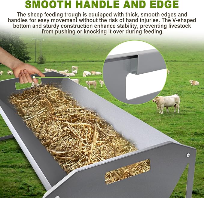 Livestock Feeding Trough 45", Heavy Duty 22 Gallon Capacity Livestock Trough, Galvanized Steel Sheep Feeder Trough for Horse, Goat, Sheep, Cattle, Cow, Alpaca