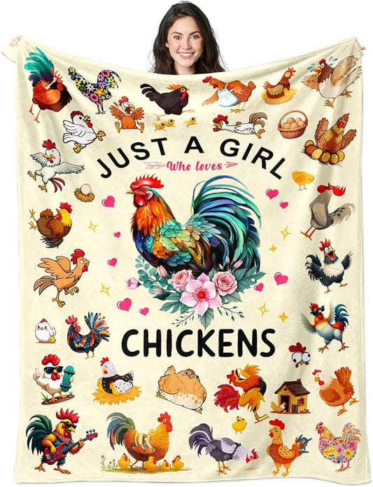 Chicken Blanket Gifts for Girls Women Soft Flannel Chicken Themed Throw Blanket Rooster Birthday Bedding Decor Gifts for Kids Adults Stuff 50"x40"