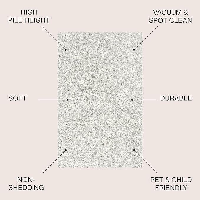 JONATHAN Y Mercer Shag Plush White Indoor Area Rug, 3x5, Transitional, Modern, Easy-Cleaning for Living Room, Bedroom, Kitchen, Pet Friendly, Non-Shedding (MCR106A-3)