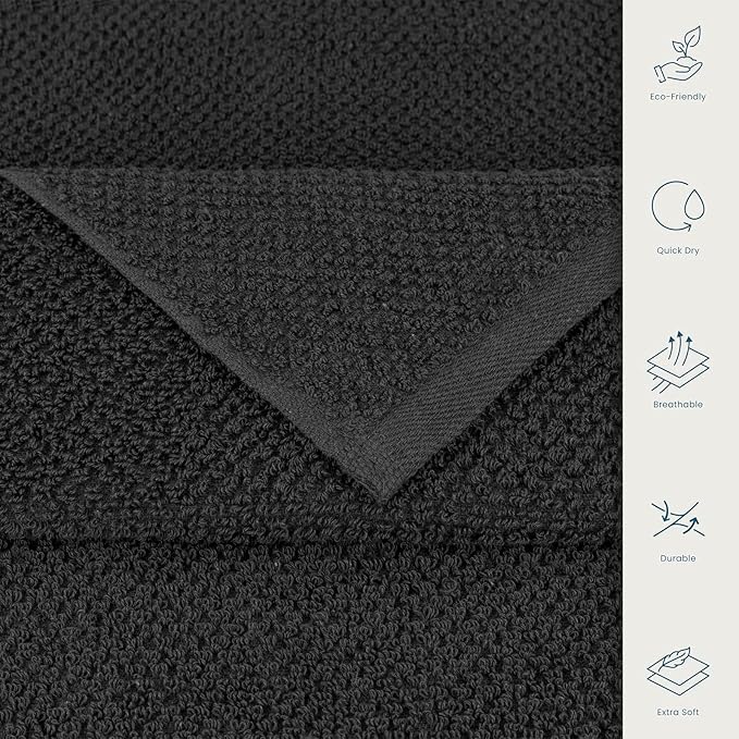 CASA COPENHAGEN Popcorn Textured 6 Pieces Towel Set- Pine Grey, 550 GSM 2 Bath Towel 2 Hand Towel 2 Washcloth, Rough & Tough Use Cotton Towels Gift Set for Bathroom