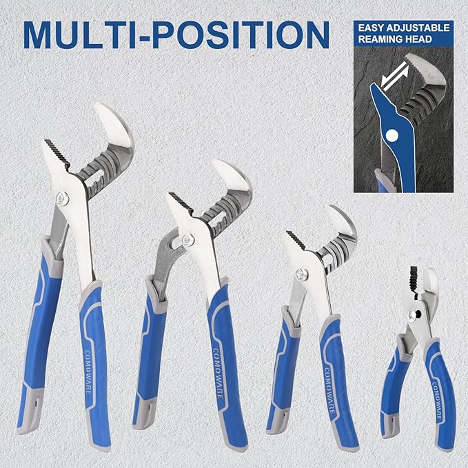 COMOWARE 8Pcs Pliers Set, 12", 10", 8" Groove Joint Pliers, 8" Adjustable Wrench, 8" Linesman, 6" Long Needle Nose, 6" Slip Joint, 6" Diagonal, Roll-Up Pouch Organizer, Rust-proof Black Oxide Coating