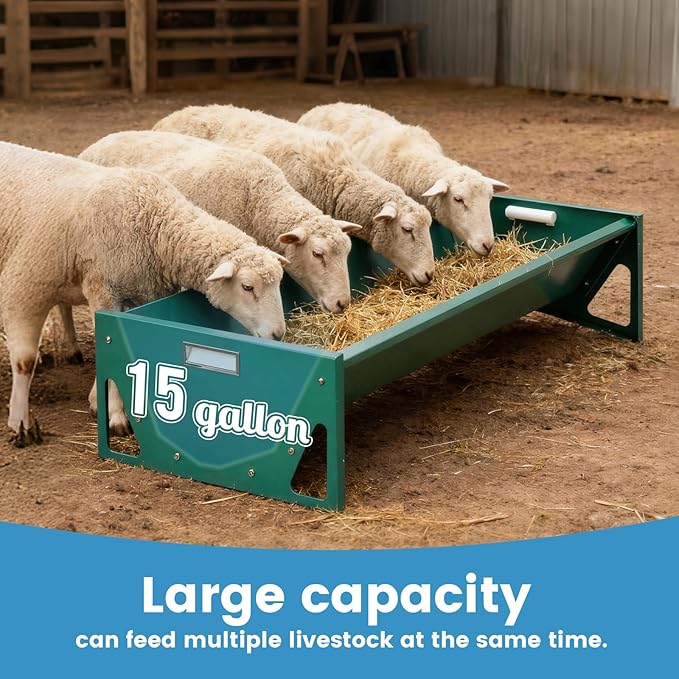 Goat Feeder Livestock Feeding Trough Horse Trough Livestock Grain & Hay Feeder Heavy Duty Galvanized Steel Sheep Feeding Supplies for Goat Cattle Horse Pig Deer