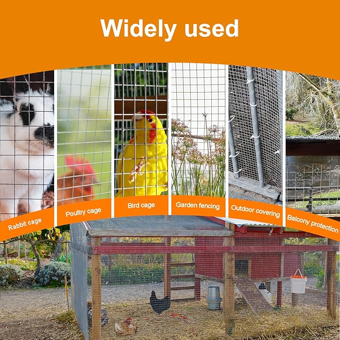 48in x 50ft 19 Gauge 1/2 Inch Hardware Cloth - Double Hot-Dipped Galvanized After Welding Steel Mesh - Duty Rust Proof Fencing for Gardens, Chicken Coops & Poultry Animal Netting Cage Screen