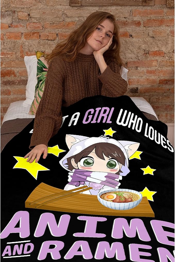 Microfiber Flannel Throw Blanket Just A Girl Who Loves Anime and Ramen Super Soft Cozy Lightweight Summer Quilt Perfect for Bed Sofa-50"x40" Small for Kids
