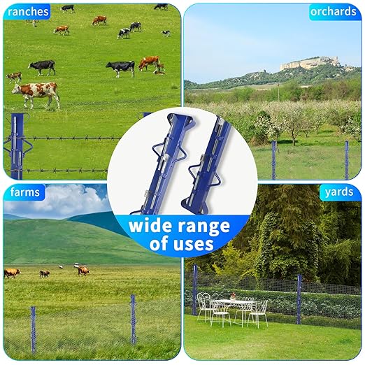 4FT Blue Woven Wire Fence Stretcher Bar, Heavy Duty Woven Wire Fence Stretcher (Includes 5 Wedges) for Farm, Pasture, Garden, Orchard & Agricultural Fencing, Welded Wire Fence Stretcher Tool