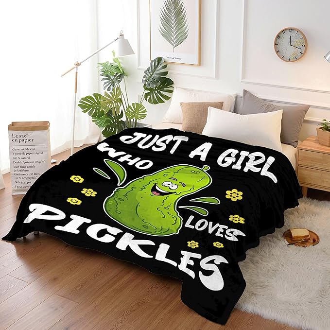Just Girl Loves Pickles Blanket Soft Blankets and Throws Flannel Cozy Lightweight Quilt Gift Perfect for Bed Sofa Couch-120 x90 Extra Large for Family