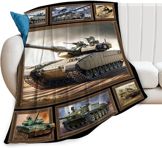 Tank Throw Blanket - Military Gifts for Fans - Soft Warm Cozy Fleece for Boys, Men, Girls, Women, Kids, Adults - Couch, Sofa, Bed - 80"x60"