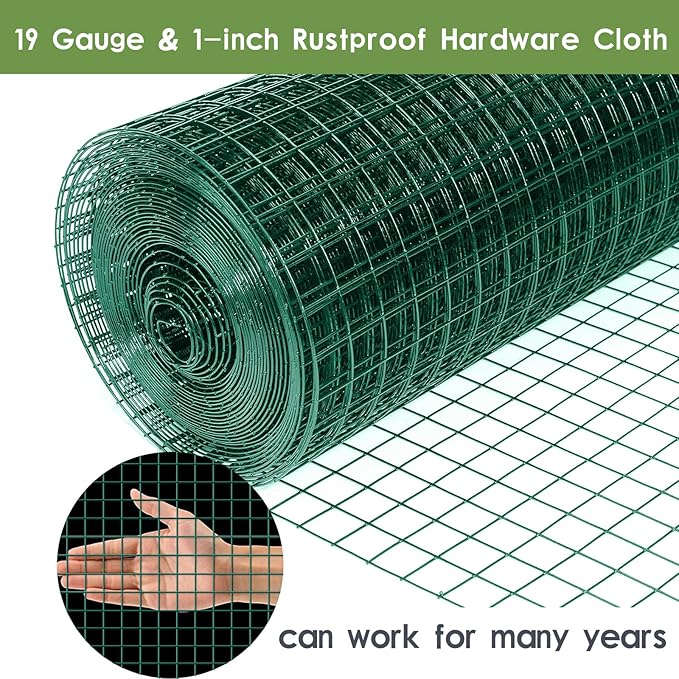 Tongmo 48" x 100' Green Chicken Wire Fencing, 19 Gauge Green Wire Fence, 1"x1" Mesh Size Metal Welded Wire Garden Fence Roll, Poultry Netting for Rabbit/Duck/Chicken